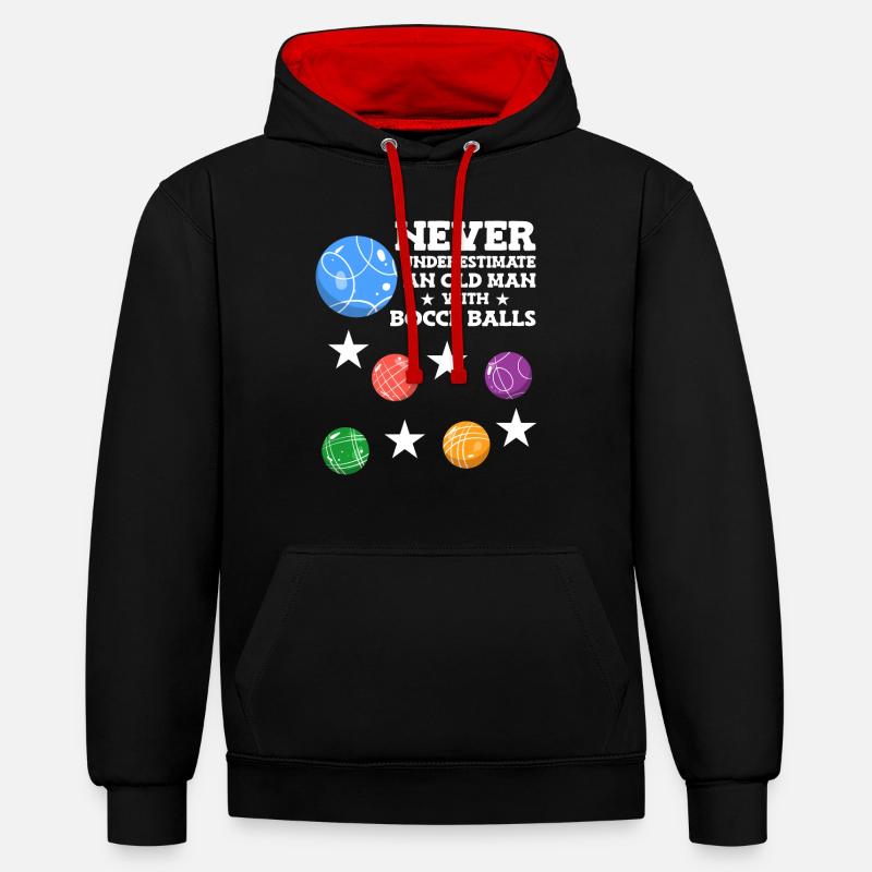 Pétanque boccia boule - Sweat à capuche contrasté - noir/rouge