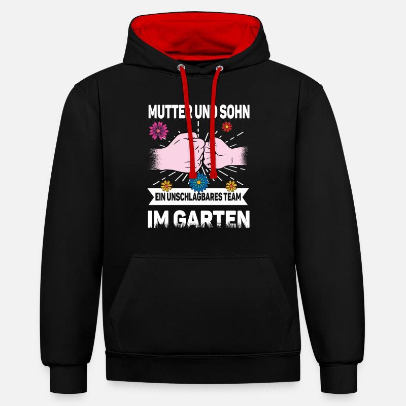 Mutter Sohn Garten - Kontrast-Hoodie - Schwarz/Rot