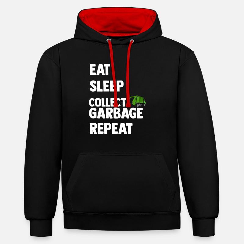 Müllmann Tshirt - Sweat à capuche contrasté - noir/rouge