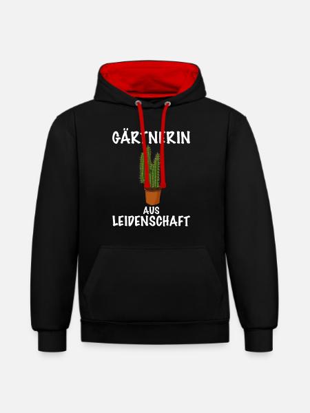 Gärtnerin - Kontrast-Hoodie - Schwarz/Rot
