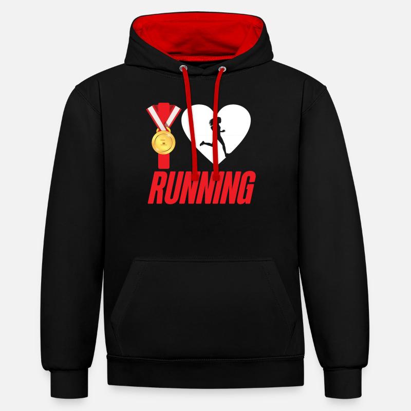 Running Runner Semi-Marathon Coeur - Sweat à capuche contrasté - noir/rouge