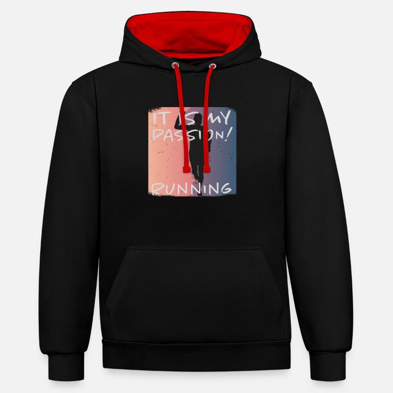 Grunge Marathon, Trail Running - Sweat à capuche contrasté - noir/rouge