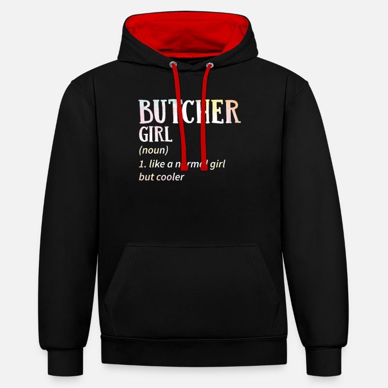 Mme Boucherie Boucher Boucher Cadeau - Sweat à capuche contrasté - noir/rouge