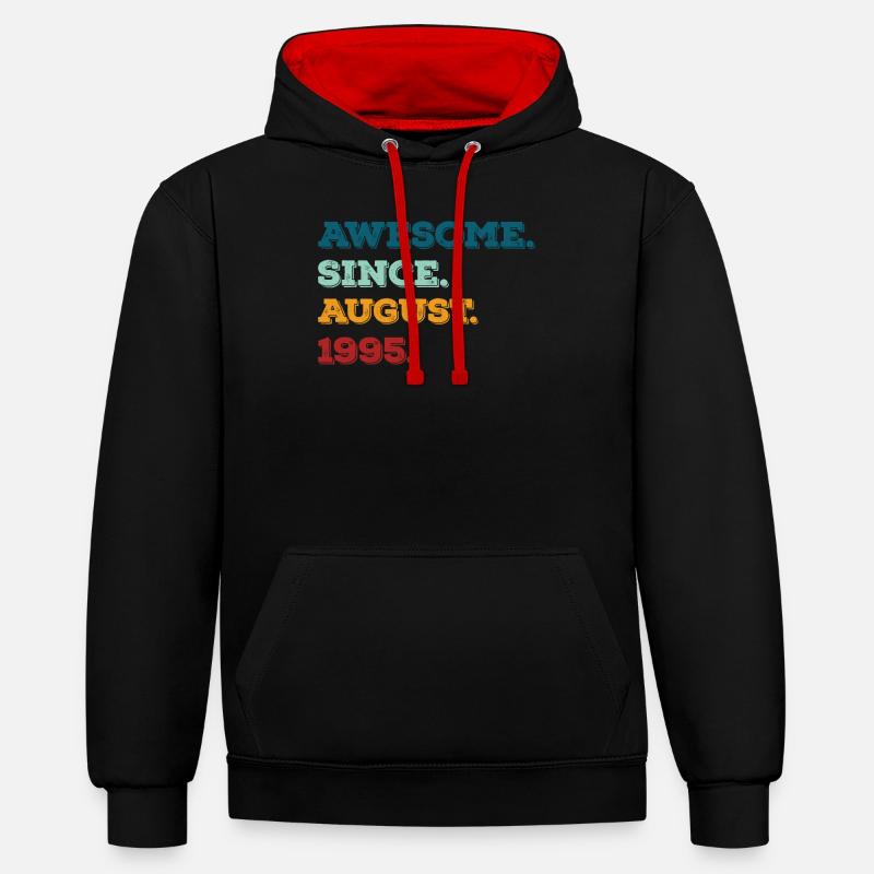 Août 1995 - Anniversaire en août - Sweat à capuche contrasté - noir/rouge
