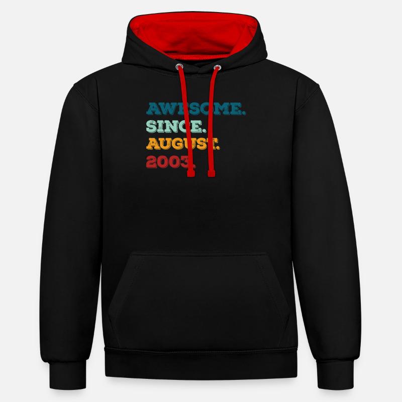 Août 2003 - Anniversaire en août - Sweat à capuche contrasté - noir/rouge