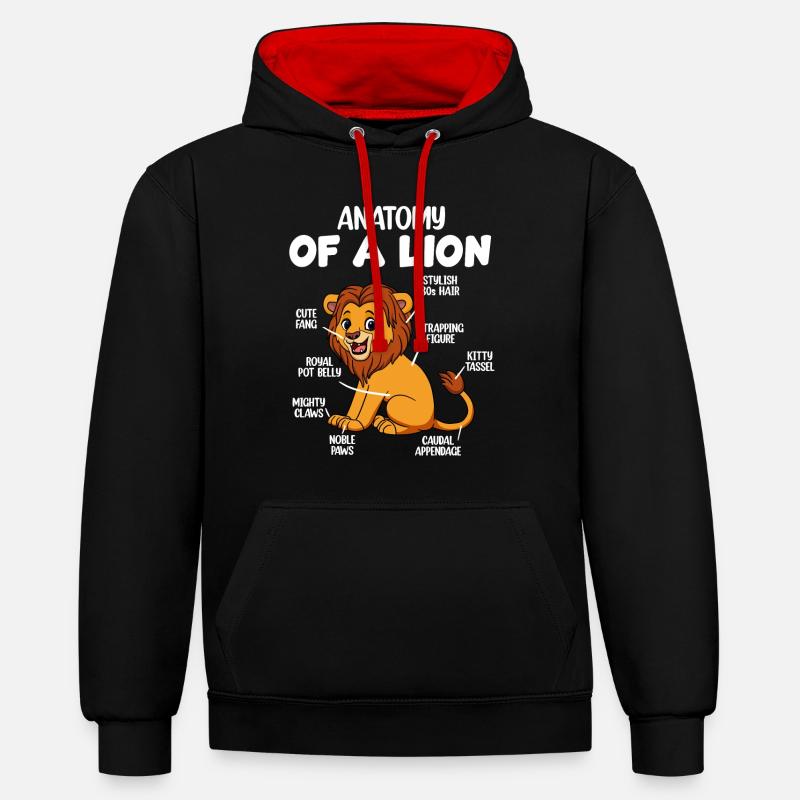 Anatomie eines Löwen - Kontrast-Hoodie - Schwarz/Rot