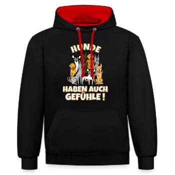 Hunde haben auch Gefühle - Kontrast-Hoodie - Schwarz/Rot - Vorne - Anna (173cm) & Nico (186cm)