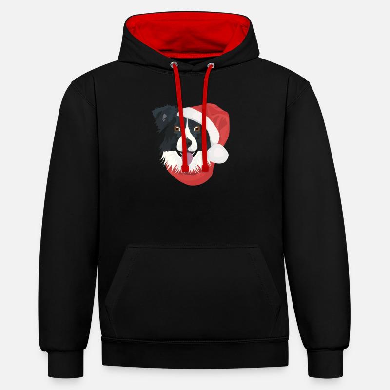 Border Collie Joyeux Noël - Sweat à capuche contrasté - noir/rouge