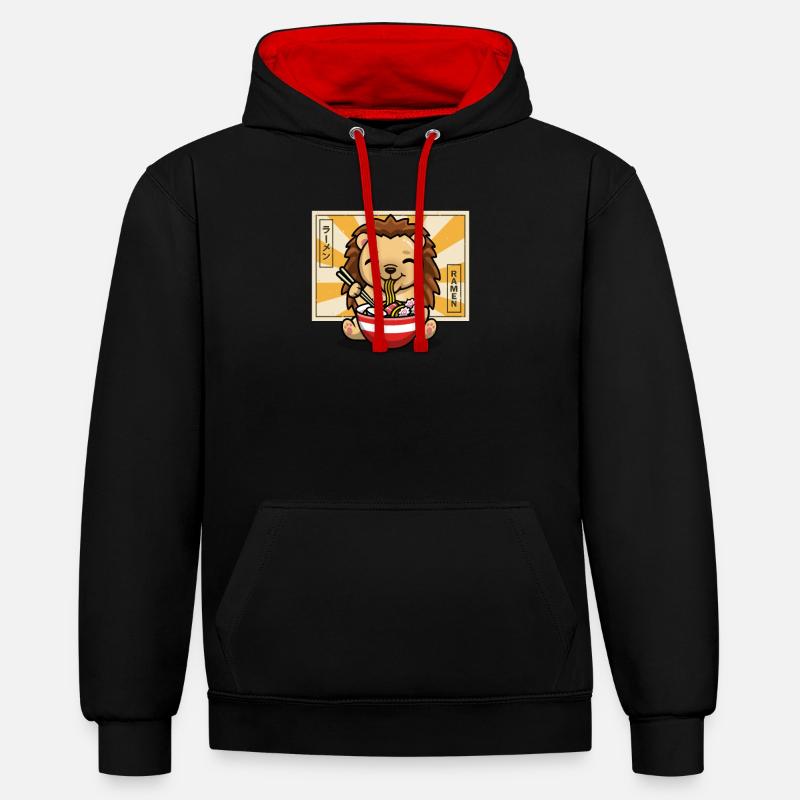 Hérisson - Sweat à capuche contrasté - noir/rouge