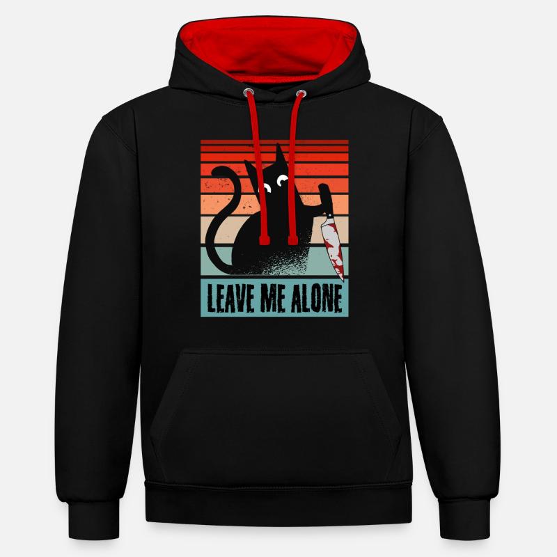 Laisse-moi tranquille, chat avec couteau - Sweat à capuche contrasté - noir/rouge