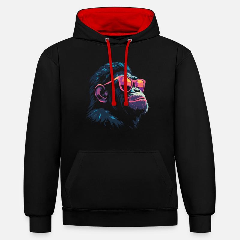 Lunettes de soleil cool chimpanzées - Sweat à capuche contrasté - noir/rouge