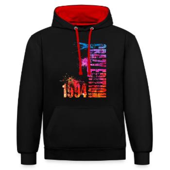 Crazy Edition - Kontrast-Hoodie - Schwarz/Rot - Vorne - Anna (173cm) & Nico (186cm)