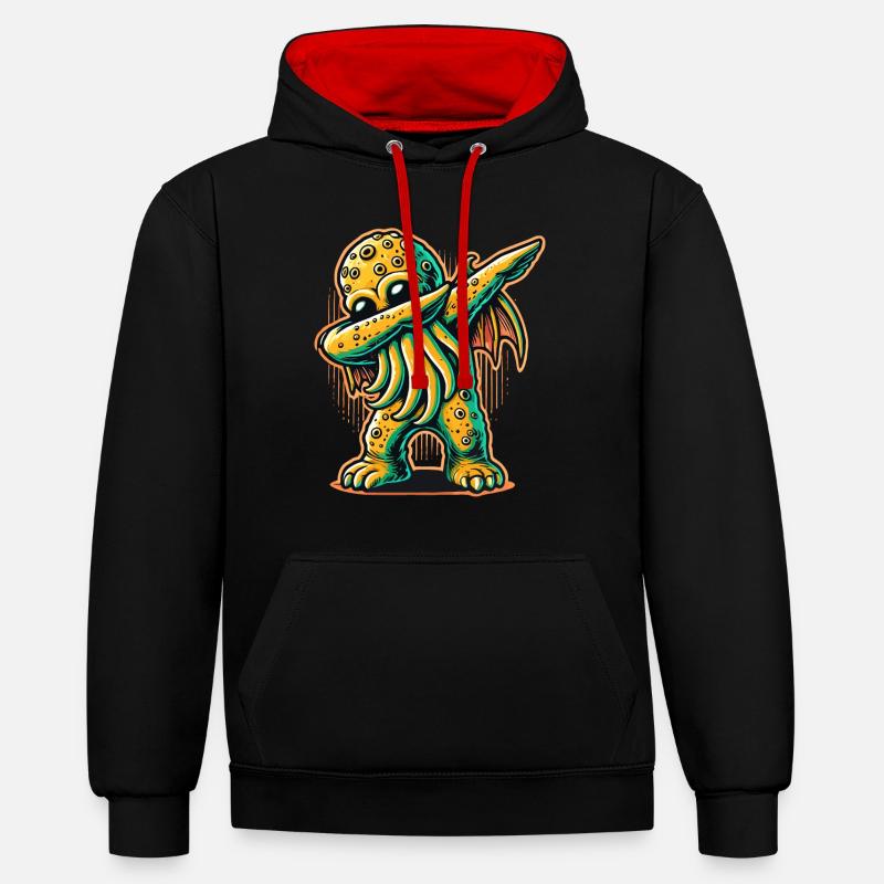 Drôle Dabbing Cthulhu Pieuvre dystopique - Sweat à capuche contrasté - noir/rouge