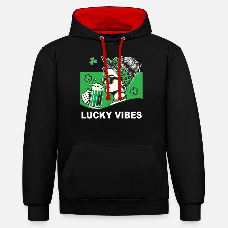 Saint-Patrick Lucky Vibes Shamrock - Sweat à capuche contrasté - noir/rouge