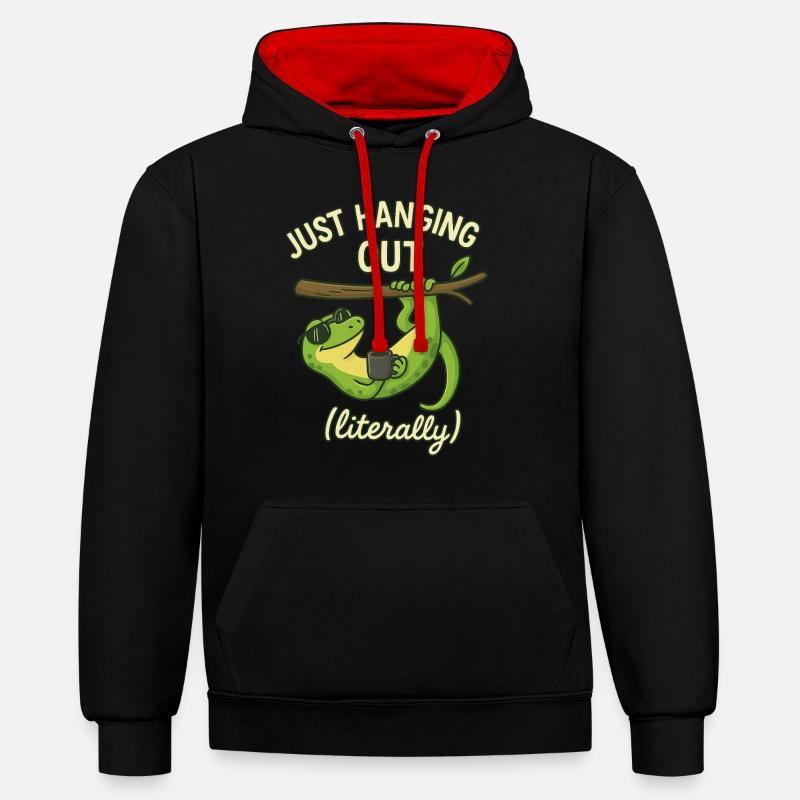 Gecko Lustiger Spruch - juste traîner - Sweat à capuche contrasté - noir/rouge