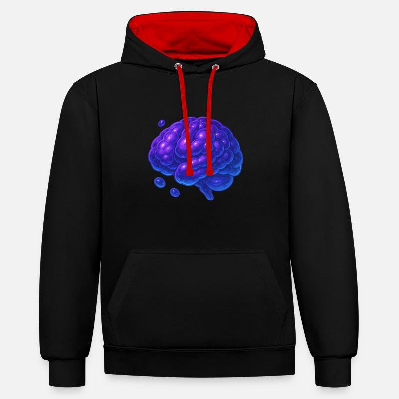 Cerveau 3D Moléculaire Bleu Violet - Sweat à capuche contrasté - noir/rouge