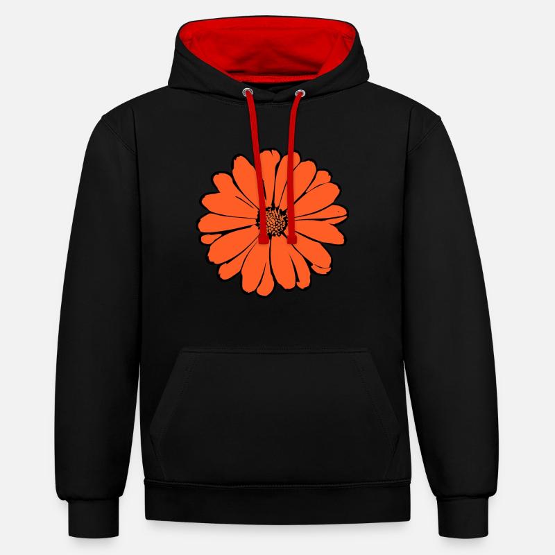 Lys, Fleur, Fleur, Oranges - Sweat à capuche contrasté - noir/rouge