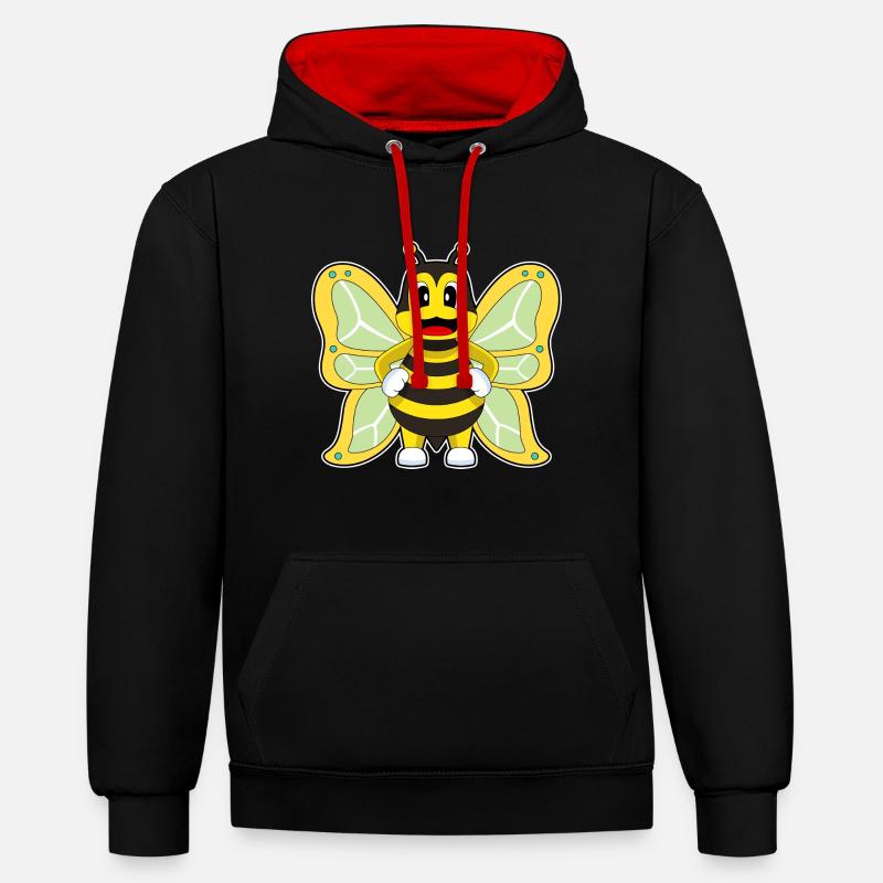 Abeille papillon - Sweat à capuche contrasté - noir/rouge