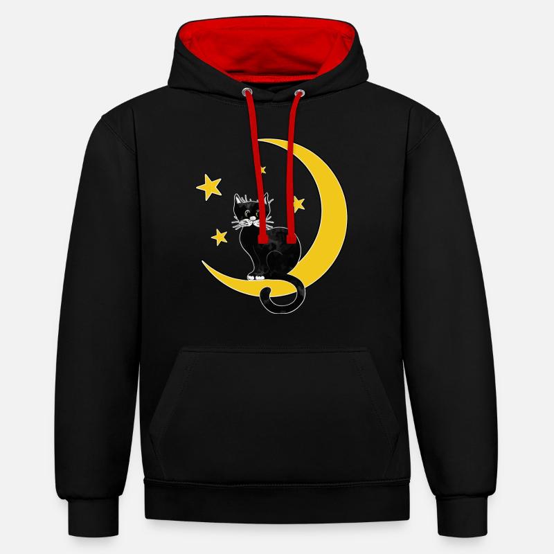 Chat - Sweat à capuche contrasté - noir/rouge