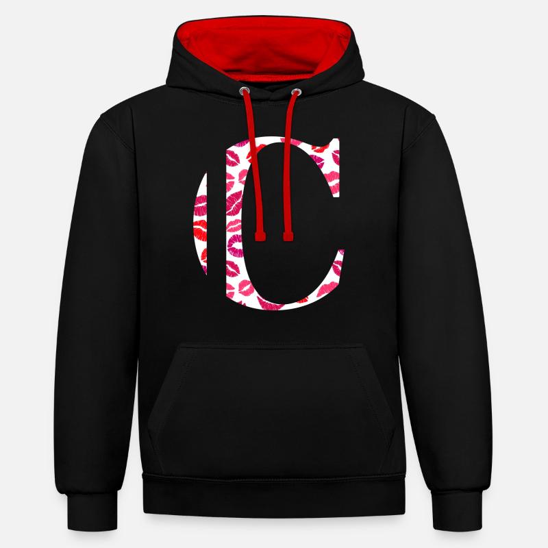 Lettre c bisous - Sweat à capuche contrasté - noir/rouge