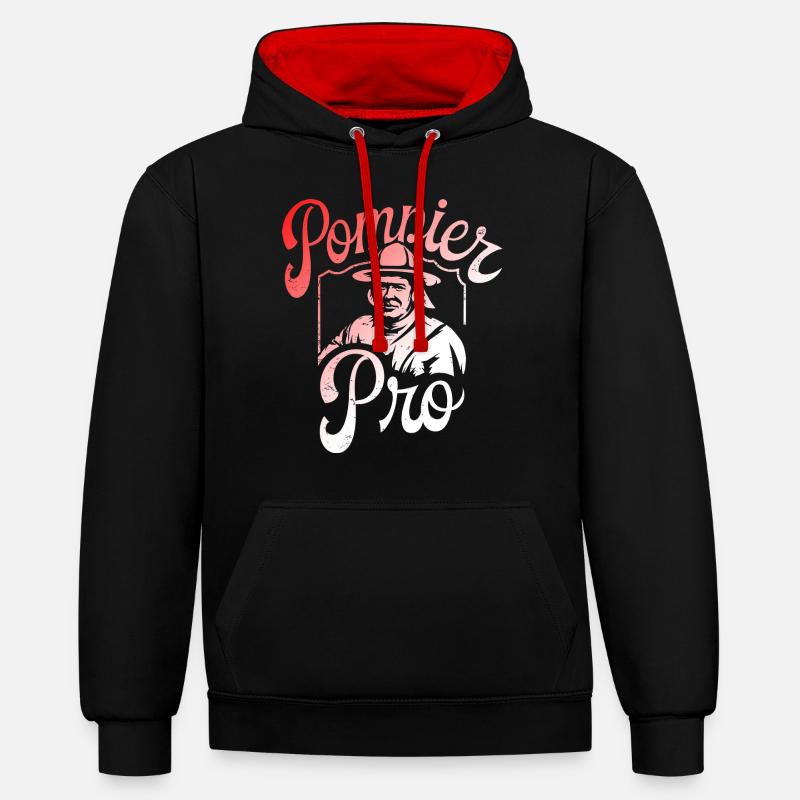 Pompier Pro - Sweat à capuche contrasté - noir/rouge