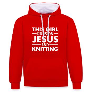 Tricoteuse Cette Fille Court Sur Jésus Tricot - Sweat à capuche contrasté - rouge/blanc - Devant - Liana (172cm) & Jaron (178cm)