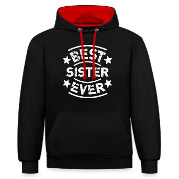 Best sister ever Beste Schwester Auszeichnung - Kontrast-Hoodie - Schwarz/Rot - Vorne - Anna (173cm) & Nico (186cm)