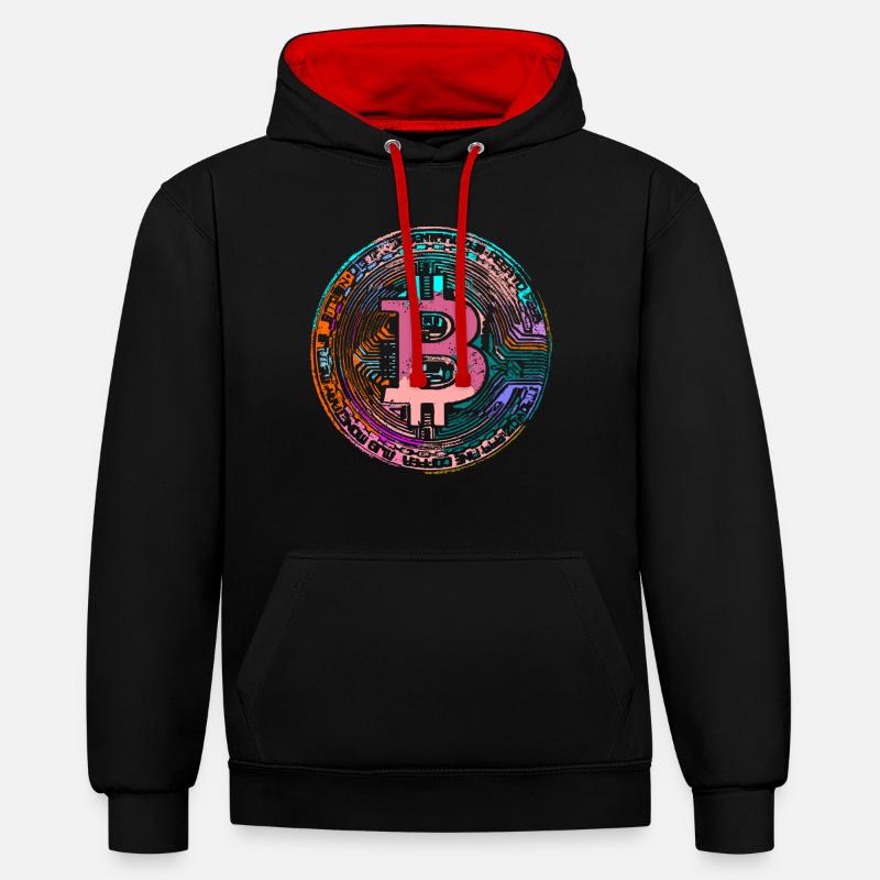 BITCOIN,crypto - Sweat à capuche contrasté - noir/rouge