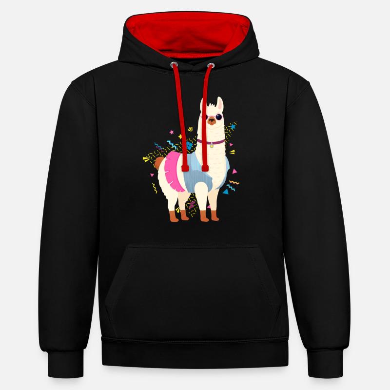 90s Style Llama - Sweat à capuche contrasté - noir/rouge