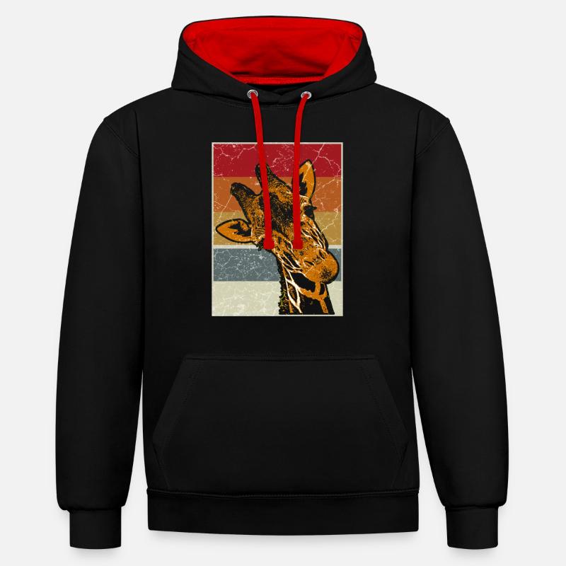 girafe - Sweat à capuche contrasté - noir/rouge