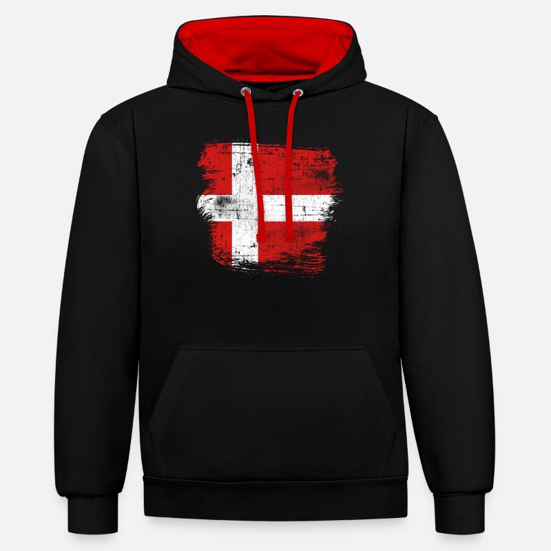 Drapeau du Danemark - Sweat à capuche contrasté - noir/rouge