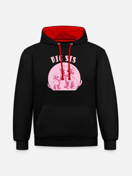 große Schwester Hunde - Kontrast-Hoodie - Schwarz/Rot