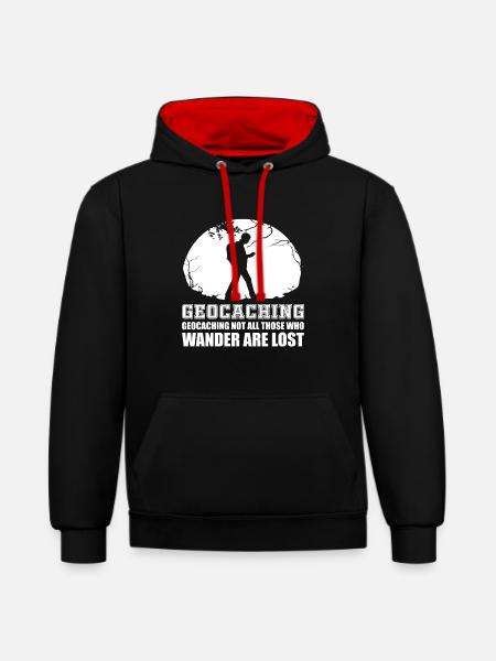 Geocaching - Kontrast-Hoodie - Schwarz/Rot