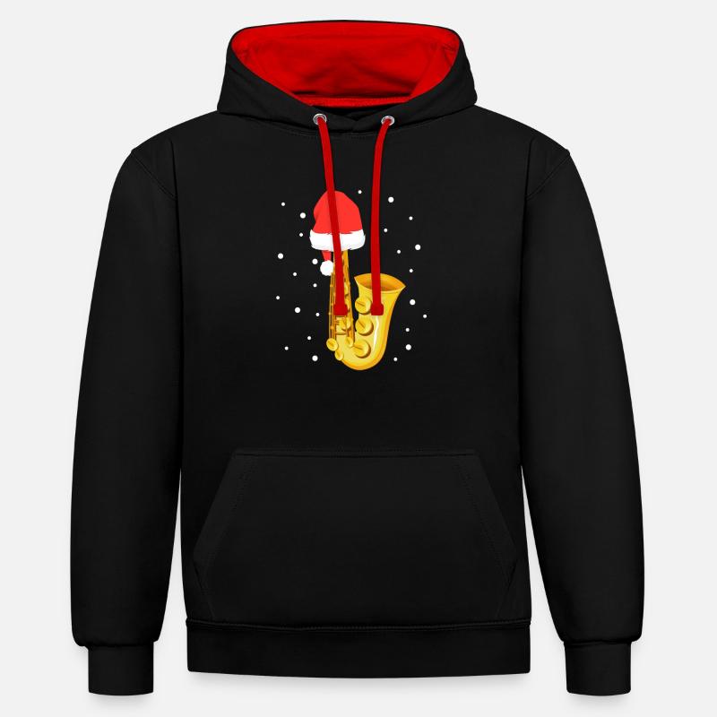Saxophone de Noël - Sweat à capuche contrasté - noir/rouge