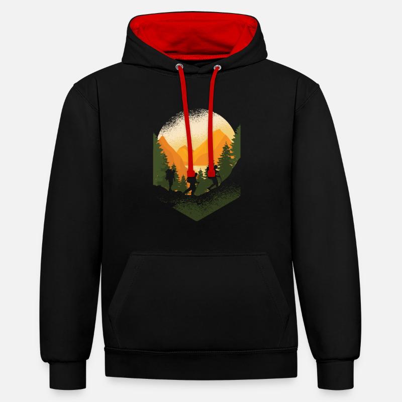 Camping Voyage Randonneurs Alpinisme Backpacker - Sweat à capuche contrasté - noir/rouge