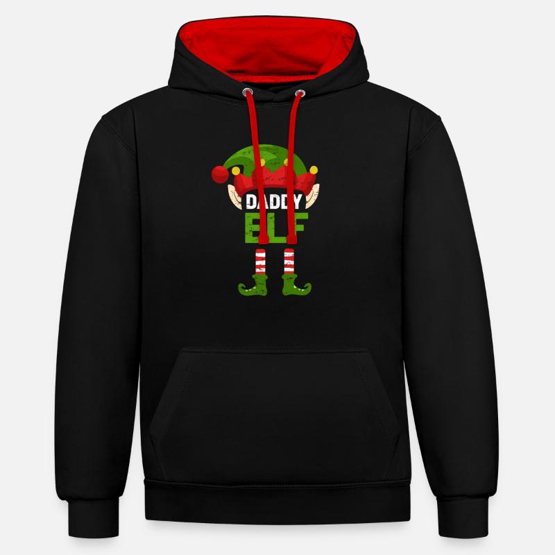 Papa Elf Weihnachtskostüm - Kontrast-Hoodie - Schwarz/Rot