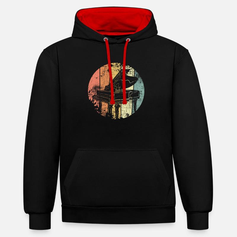 Piano rétro - Sweat à capuche contrasté - noir/rouge