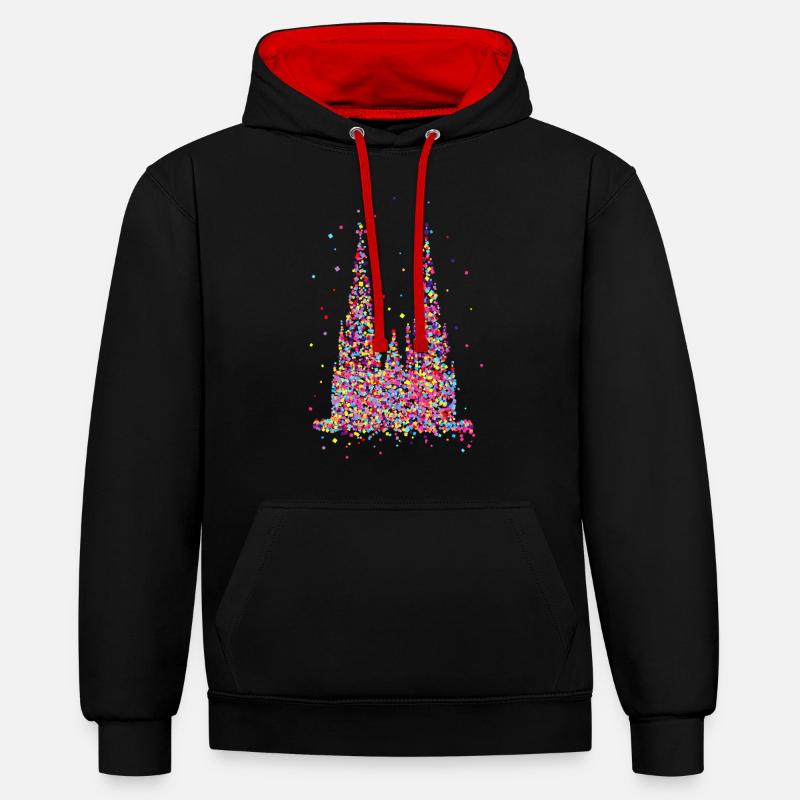 Cathédrale de Cologne, confettis - Sweat à capuche contrasté - noir/rouge