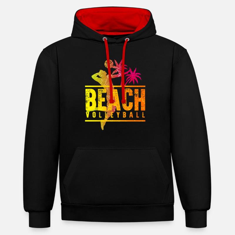 Beach-volley - Sweat à capuche contrasté - noir/rouge