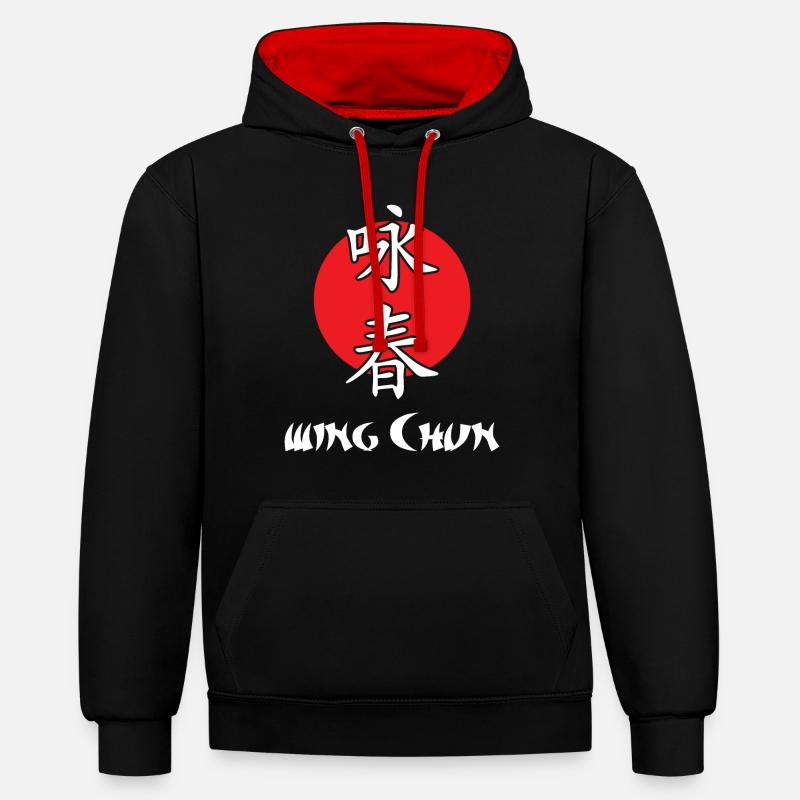 Wing Chun Kung Fu - Sweat à capuche contrasté - noir/rouge