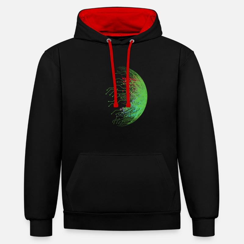 Binary code - Contrast hoodie - black/red