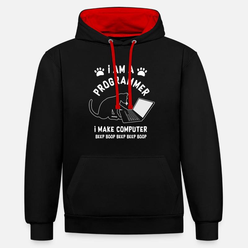 Programmer Cat Programmierer Computer Katze - Kontrast-Hoodie - Schwarz/Rot