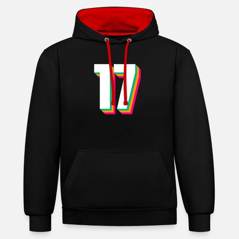 17 - Sweat à capuche contrasté - noir/rouge
