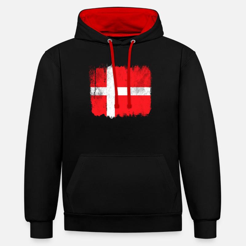 Drapeau danemark - Sweat à capuche contrasté - noir/rouge