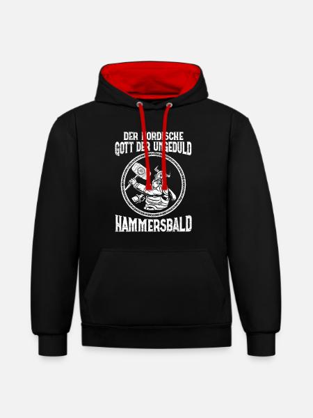 Nordische Gott der Ungeduld Hammersbald Wikinger - Kontrast-Hoodie - Schwarz/Rot