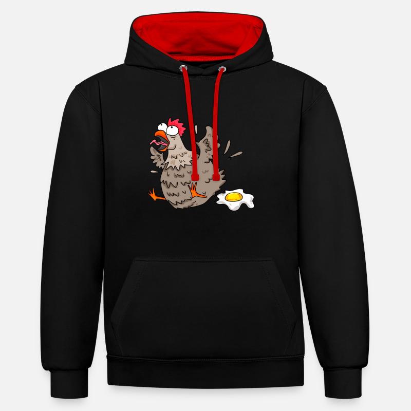 Poulet drôle - Sweat à capuche contrasté - noir/rouge