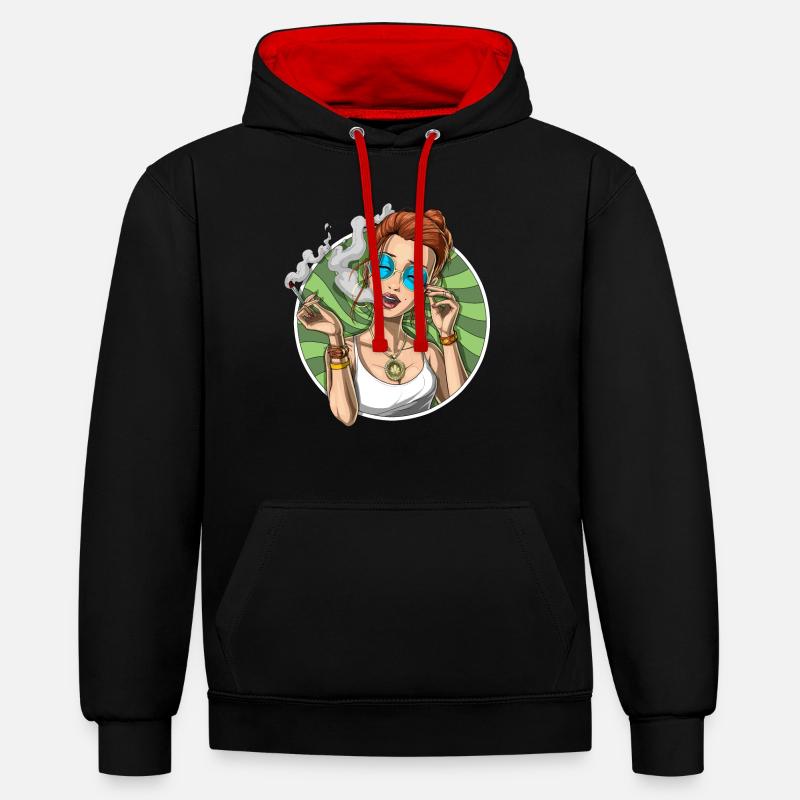Weed Stoner fumer du cannabis - Sweat à capuche contrasté - noir/rouge