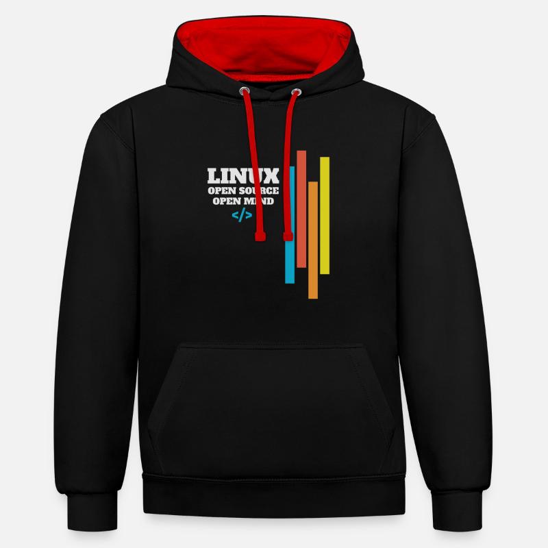 Cadeau d'administrateur de programmeur Linux - Sweat à capuche contrasté - noir/rouge