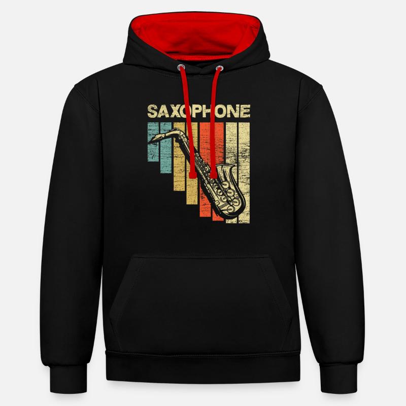 Saxophone rétro - Sweat à capuche contrasté - noir/rouge