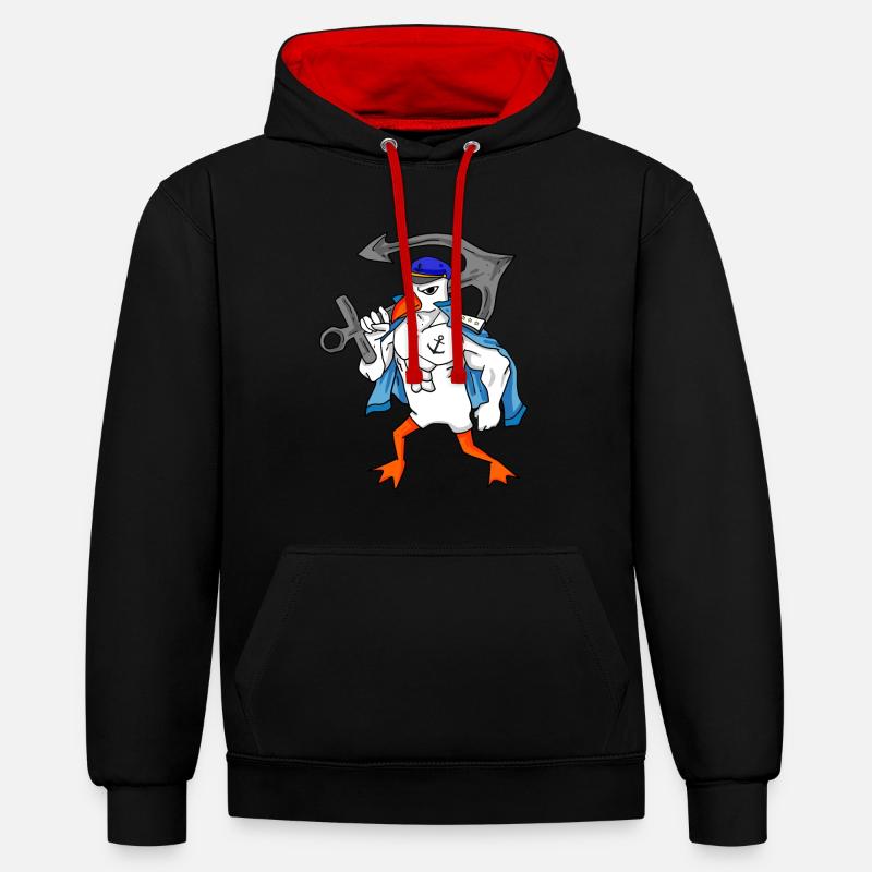 Mouette avec ancre - Sweat à capuche contrasté - noir/rouge